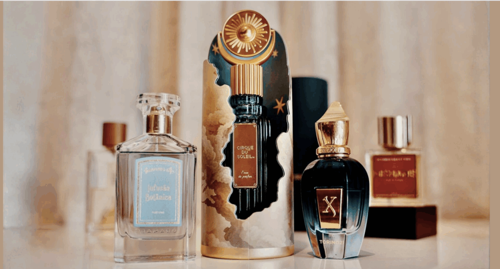 Display of new niche perfume releases at INDIEHOUSE modern fragrances, featuring curated new luxury fragrance releases.